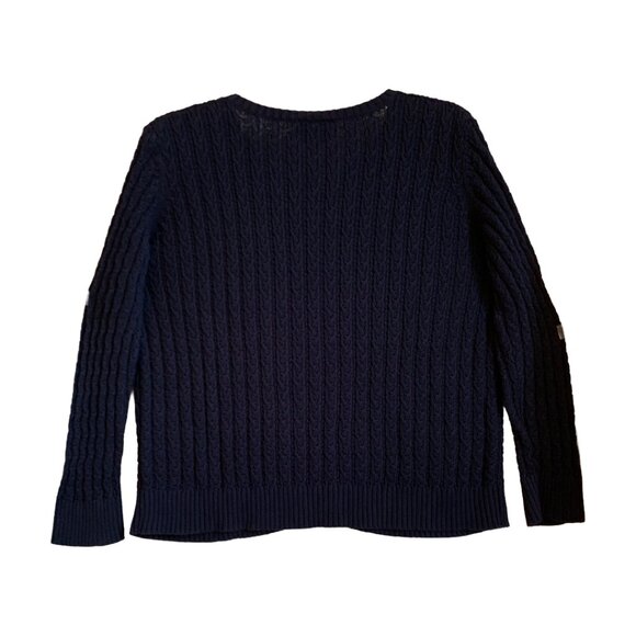 TALBOTS Womens' Vintage 90s Navy Blue 3 Button Cable Knit Cardigan Petite Large - Picture 2 of 4